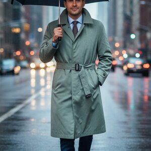 Kenneth Barnard green faux suede wool blend lined trench coat jacket 38 short